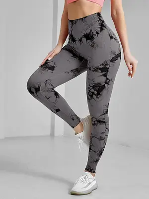 Sporty Women's Tie Dye Print High Waist Sports Leggings, Casual Comfy Breathable High Stretch Wide Waistband Skinny Pants for...