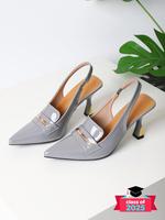 Women's Fashionable Solid Color Stiletto Heels, Heeled Sandals, Classy Sandals, Strappy Heels, Elegant Pointed Toe Grey High ...