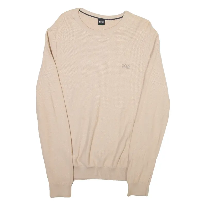 HUGO BOSS Mens Jumper Beige Open Knit L