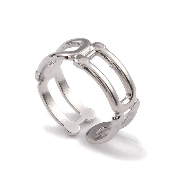 Non-Tarnish 304 Stainless Steel Hollow Out Oval Wrap Open Cuff Rings for Women