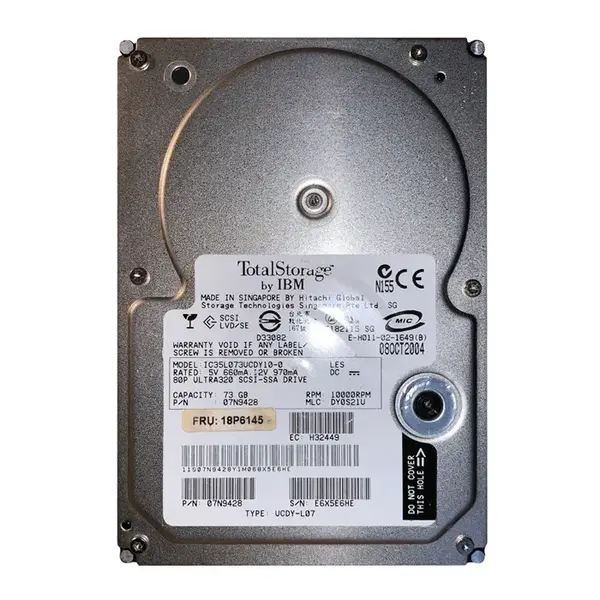 07N9428 IBM 73.4GB Ultra-320 SCSI 10000 3.5-inch 8MB Hard Drive