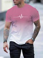 Men's Ombre Heartbeat Print Tee, Regular Fit Casual Short Sleeve Round Neck T-shirt for Summer, Trendy T-shirts, Men's Top fo...
