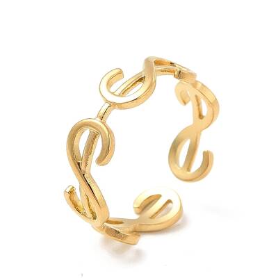 Ion Plating(IP) 304 Stainless Steel Initial Letter S Open Cuff Ring for Women