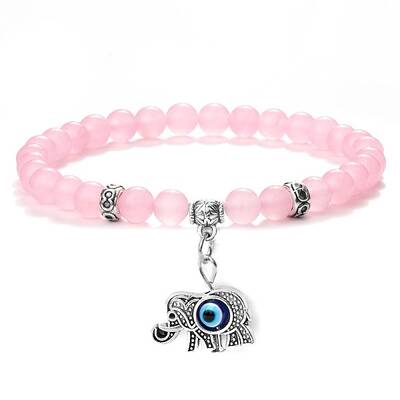 Fashion Crystal Stone Bead Elastic Bracelet with 6mm Butterfly Pendant.