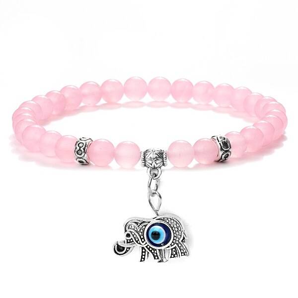 Fashion Crystal Stone Bead Elastic Bracelet with 6mm Butterfly Pendant.
