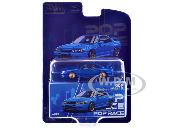 Skyline GT-R BNR32 RHD (Right Hand Drive) Blue Metallic Enigma Exclusive Edition 1/64 Diecast Model Car by Pop Race