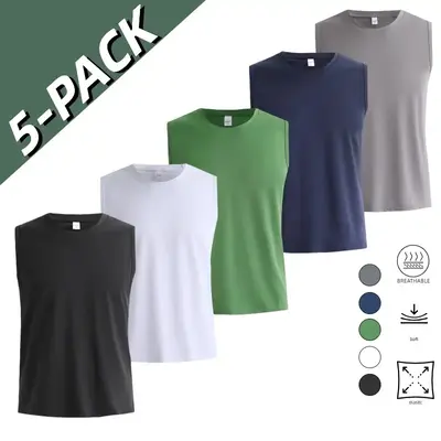 5-Pack Men's Sport Vests,Heat Dissipation and Breathable Tracksuit Tank Top,Gym Exercise Fitness Outfits Solid Casual Tennis ...