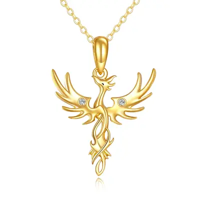 14K Gold Cubic Zirconia Phoenix Pendant Necklace