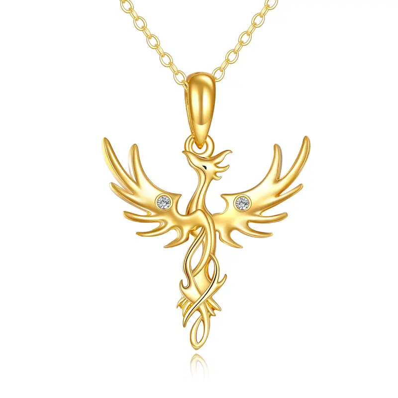 14K Gold Cubic Zirconia Phoenix Pendant Necklace