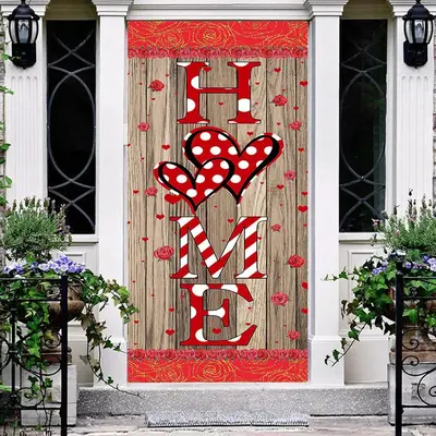 Red Roses Wood Board pattern welcome home Door Cover - Aperturee