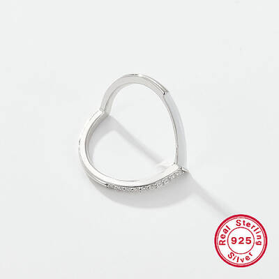 Anti-Tarnish Heart Rhodium Plated Platinum 925 Sterling Silver Micro Pave Cubic Zirconia Finger Rings