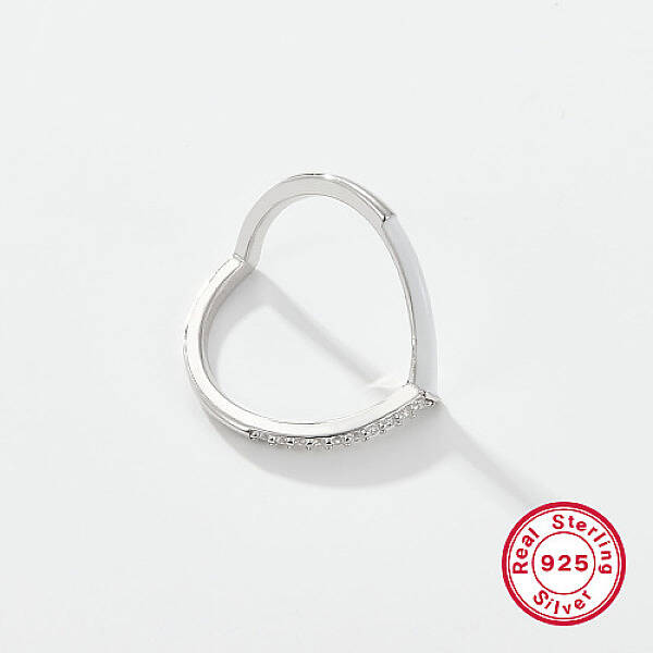 Anti-Tarnish Heart Rhodium Plated Platinum 925 Sterling Silver Micro Pave Cubic Zirconia Finger Rings