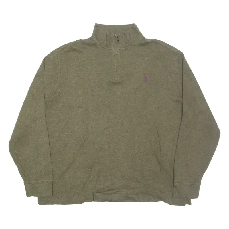 POLO RALPH LAUREN Mens Jumper Green 1/4 Zip Tight Knit XL