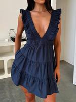 Women's Plain Deep V Neck Sleeveless Dress, Casual Dress for Summer, Women's Clothes for Daily Wear, Womenswear, Sundress, Ca...