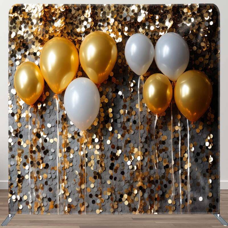 Aperturee Gold Sequin Balloons Holiday Pillow Case Backdrop | Name Backdrop For Birthday | Simple Backdrop For Birthday | Hap...