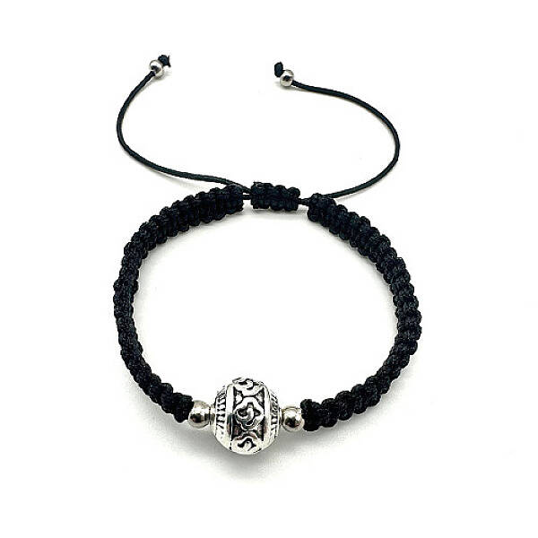 Zinc Alloy Rondelle Braided Bead Bracelet with Nylon Cords