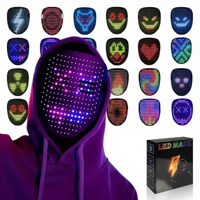 LED Mask with Gesture Sensing, USB Rechargeable Unisex LED Lighted Face Transforming Mask for Costume Cosplay Party Masquer...