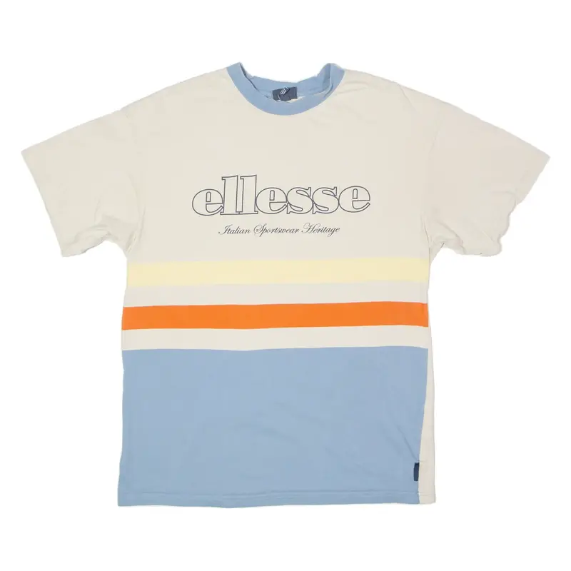 ELLESSE Striped Mens T-Shirt Beige Crew Neck S
