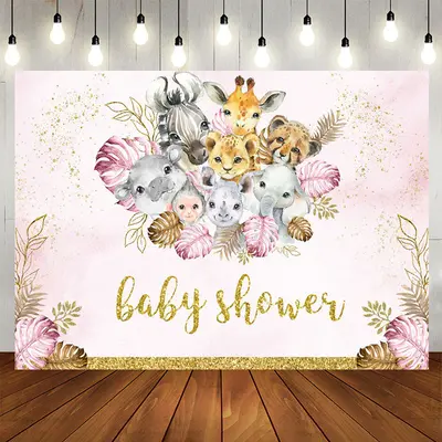 Aperturee Safari Glitter Pink And Golden Baby Shower Backrop