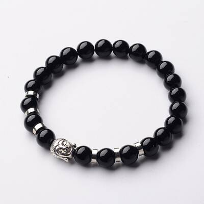 Buddha Head Gemstone Beaded Stretch Bracelets