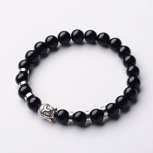 Buddha Head Gemstone Beaded Stretch Bracelets