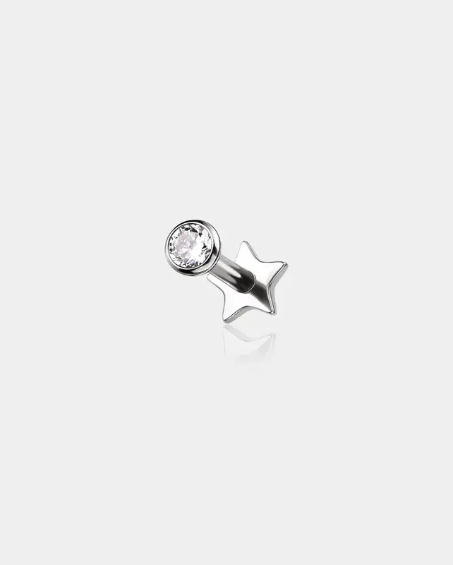 Threadless Bezel CZ Star Heart Flat Back Cartilage Stud Mantis Piercing Nose Jewelry - Star / 3mm CZ