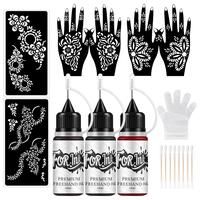 DIY Tattoo Freehand Ink Semi Permanent Makeup Set, 1 Set Long-lasting Waterproof Body Temporary Tattoo Ink & Reusable Stencil...