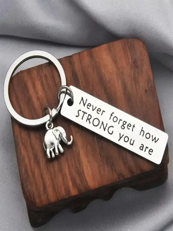 Fashion Letter Pattern Slogan Metal Keychain, Elephant Charm Decor Keychain for Men & Women, Trendy All-match & Exquisite Key...