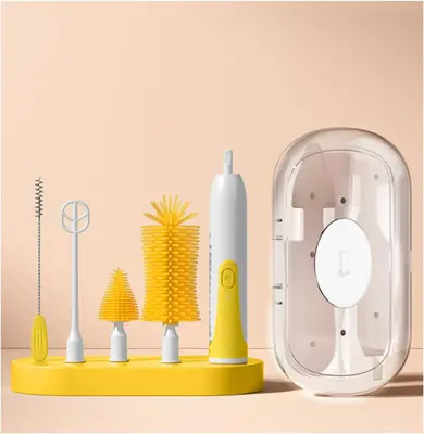Electric Baby Bottle Brush Travel Set with Automatic Spinning Bottle Brush,Straw Brush and Electric Milk Frother,Suitable for...