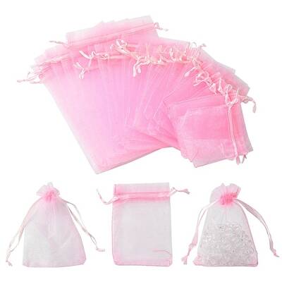 30Pcs 4 Styles Rectangle Organza Bags Jewellery Storage Pouches Wedding Favour Party Mesh Drawstring Gift