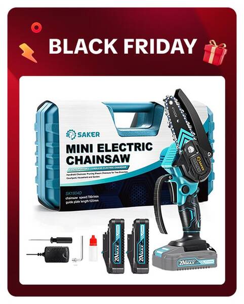 Saker 4/6-Inch Mini Chainsaw -3000mAh Long-Lasting Battery Power (2PCS), Upgraded Pure Copper Motor, One-Handed Electric