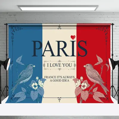 Postcard French Flag Bird I Love You Paris Backdrop