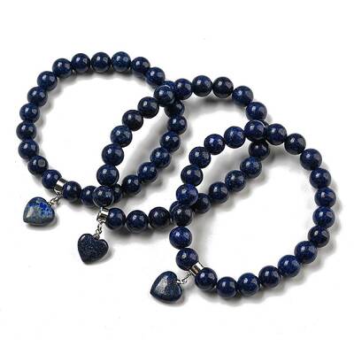 8.5mm Round Natural Lapis Lazuli Dyed Beaded Stretch Bracelets