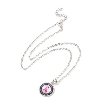 Glass Flat Round Pendant Necklace with Brass Chain