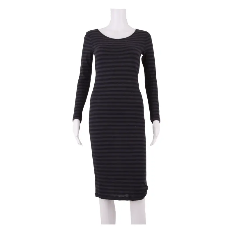 GANNI Womens Bodycon Dress Blue Striped Long Sleeve Midi S