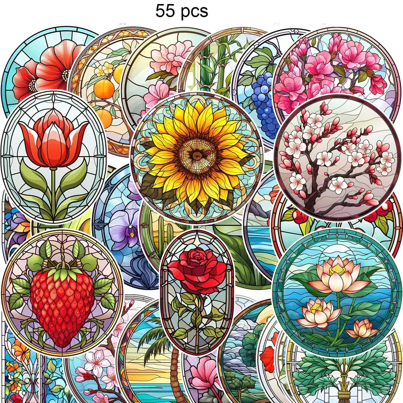 Floral Pattern Stickers, 55pcs/set Waterproof Self-adhesive Decorative Stickers, Creative Decorative Stickers For DIY Scrapbo...