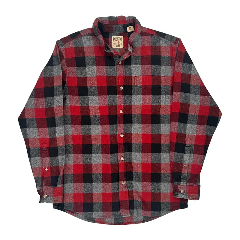 Red Head Checked Flannel Shirt - Medium Black Cotton