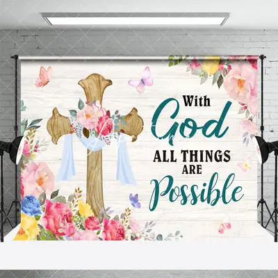 Aperturee Floral With God All Things Possible Easter Backdrop, 3X2FT(1MX0.6M), 14 USD, easter backdrops, XQHD3X73-M