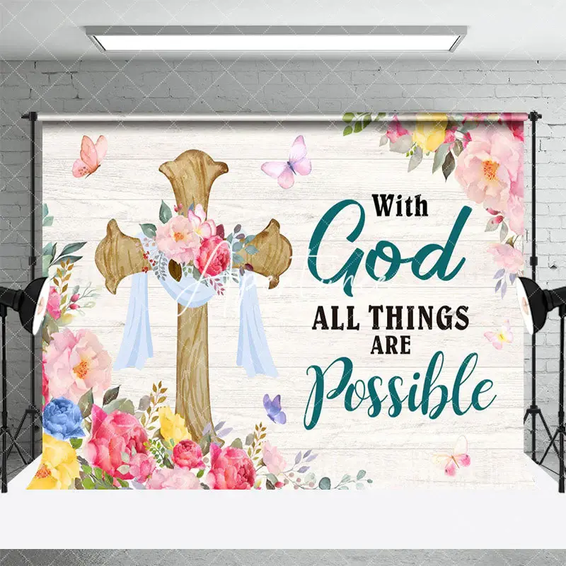 Aperturee Floral With God All Things Possible Easter Backdrop, 3X2FT(1MX0.6M), 14 USD, easter backdrops, XQHD3X73-M
