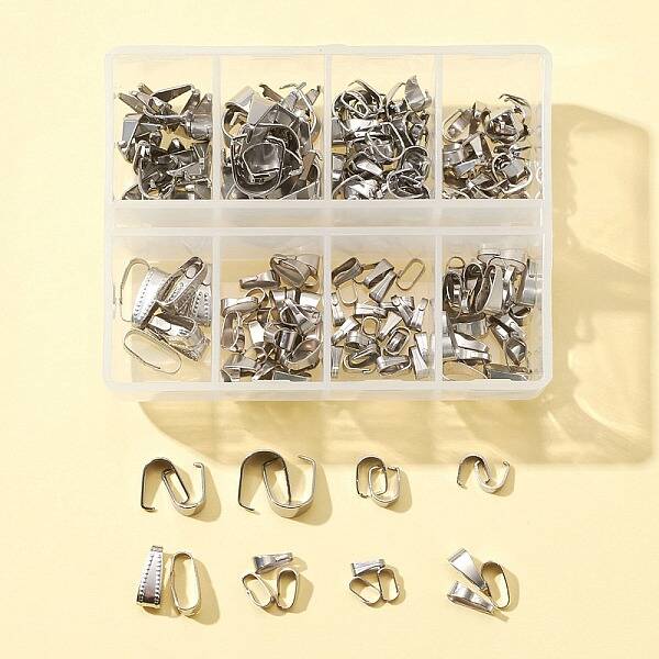 220Pcs 8 Style 304 Stainless Steel Snap on Bails