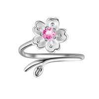 925 Silver Jewelry - Cherry Blossom Ring for Women - Adjustable Size Wedding Engagement Party Gift Charm - Elegant Cherry Blo...