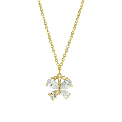 14K Gold-Dipped Cubic Zirconia Butterfly Pendant Necklace 16\