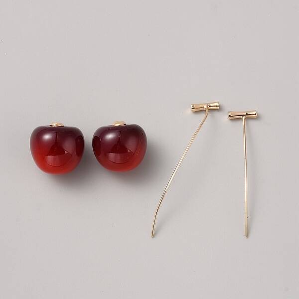 Red Resin Cherry Dangle Stud Earrings