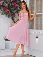 Women's Backless Cami Dress, Women's Casual Wear Clothing, Elegant Chic Adjustable Strap Tie Front Sleeveless Midi Dress, Wom...