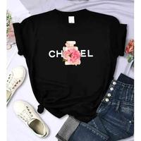 Women's Summer Cotton T-Shirt Alphabet Flower Perfume Shirt Fashion Printed Pattern T-Shirt Brand High Quality Short Sleeve T...
