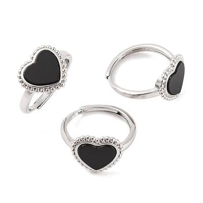 Heart Natural Black Onyx Adjustable Rings