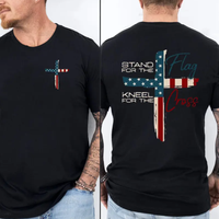 Stand For The Flag Kneel For The Cross 4th Of July 2 Sided T-Shirt, Graphic Tees For Women Cotton Fabric Casual Crew Neck Sho...