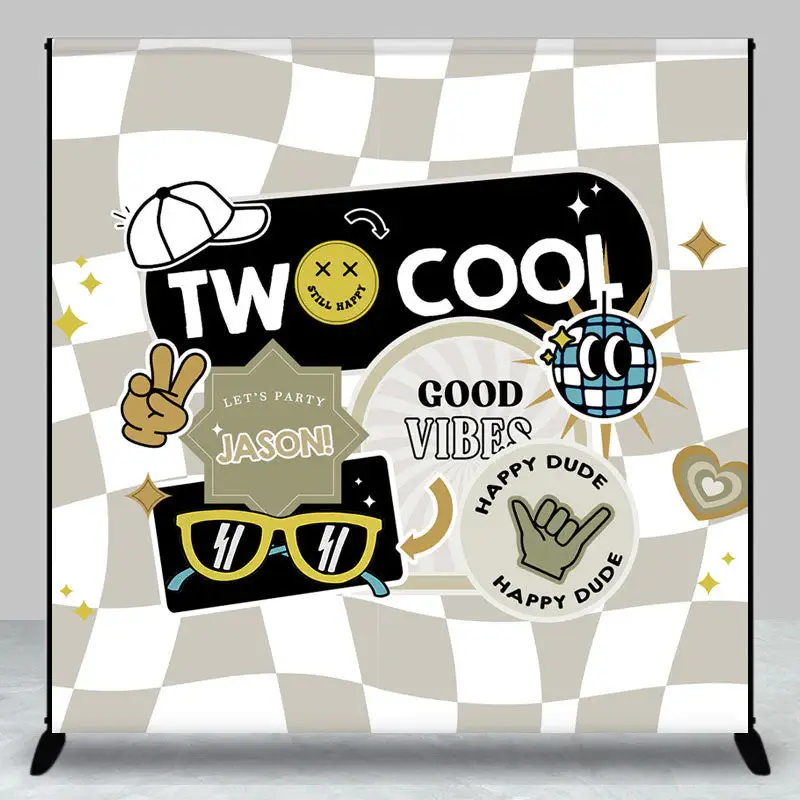 Two Cool Happy Dude Custom Kids 2nd Birthday Backdrop