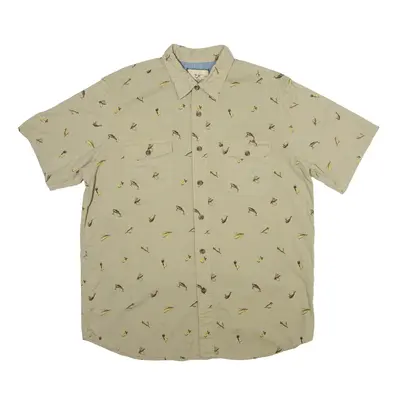 OUTDOOR LIFE Fishing Shirt Green Crazy Pattern Short Sleeve Mens L