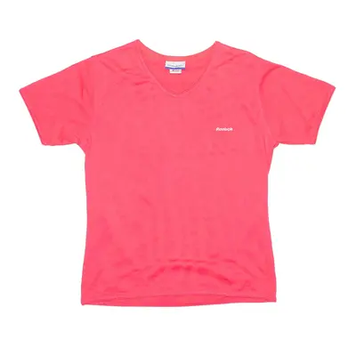 REEBOK Activewear Stretch Pink Slim V-Neck Short Sleeve T-Shirt Womens L
